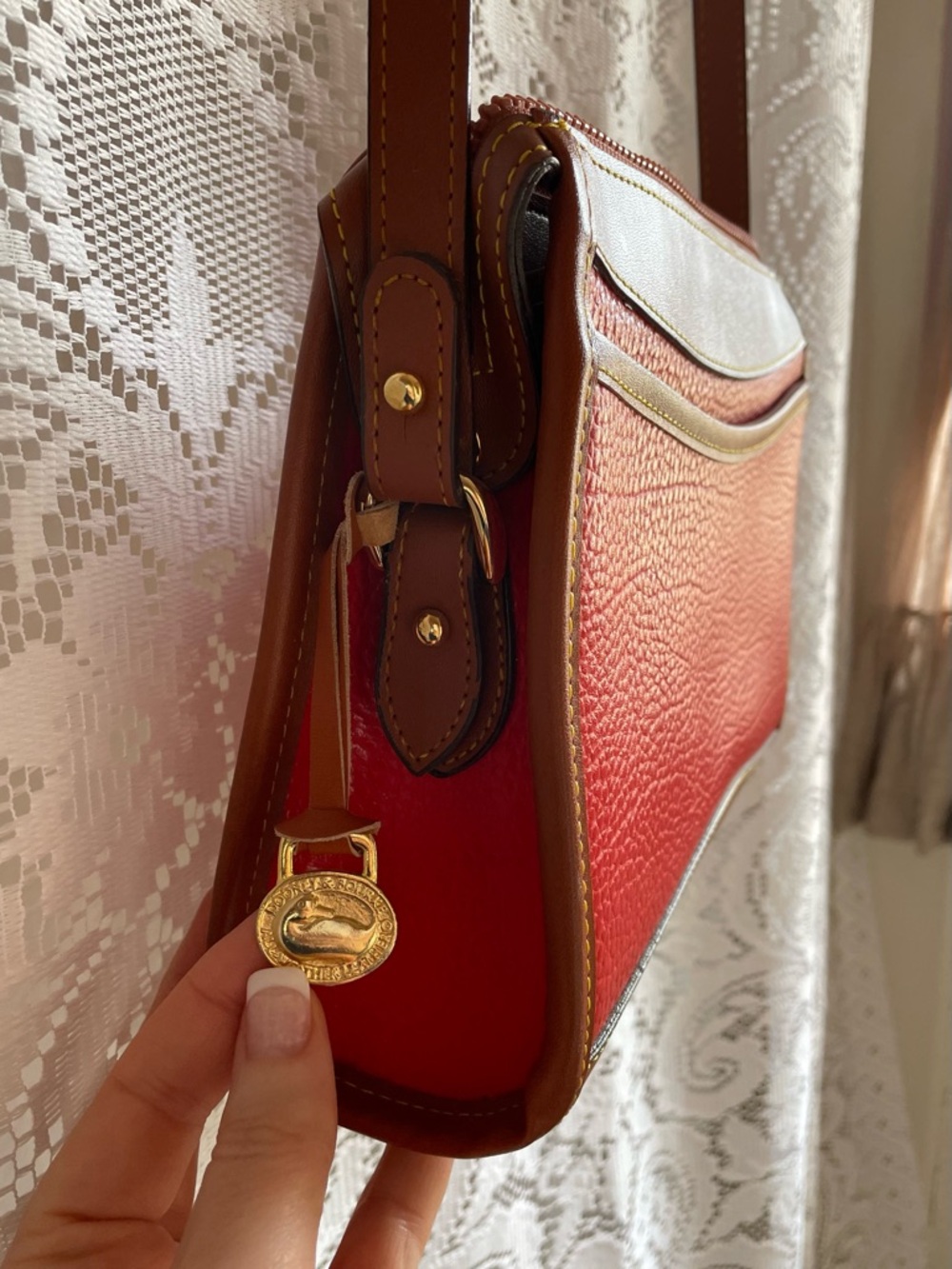 Dooney & Bourke Look Alike Red Pebbled Leather Crossbody Bag - Picture 9 of 16